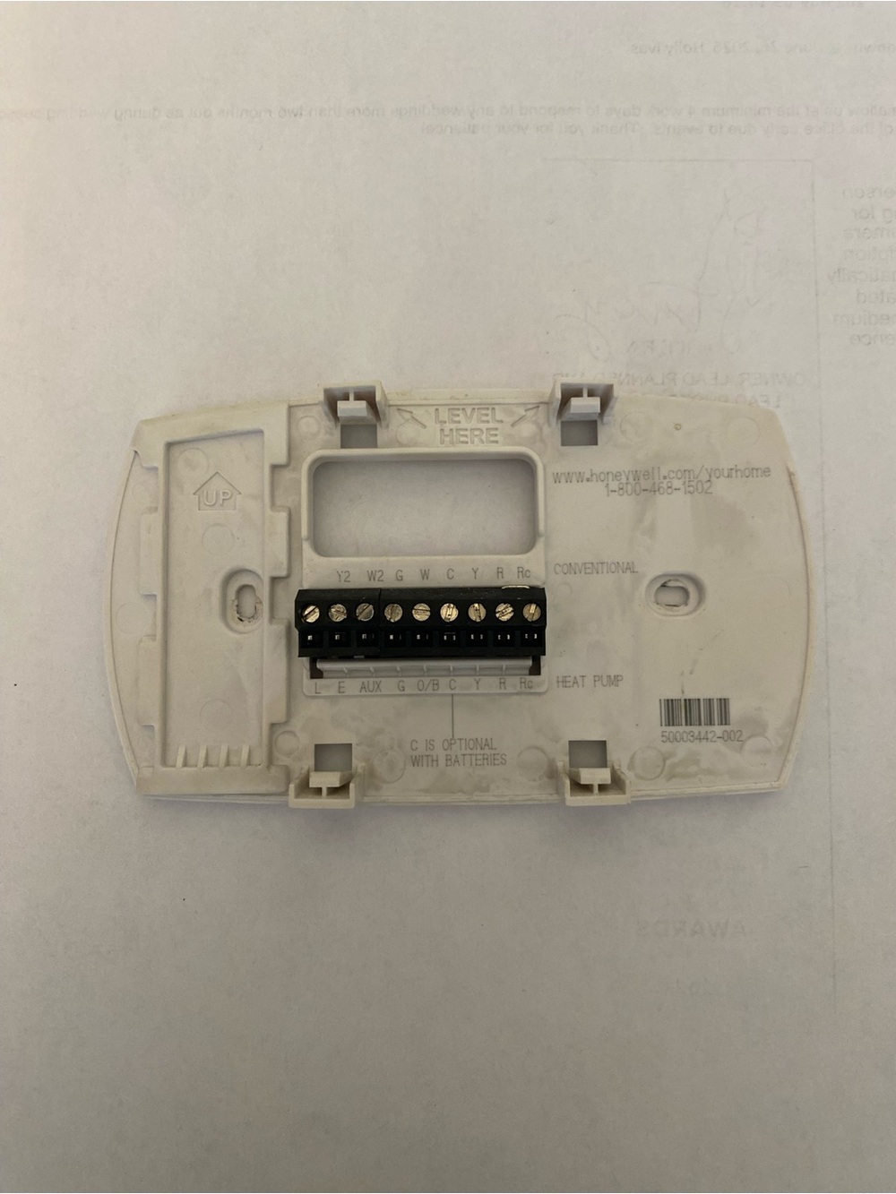 Honeywell TH5220D1003 Thermostat *Wallplate Only* Wall Plate Replacement Part